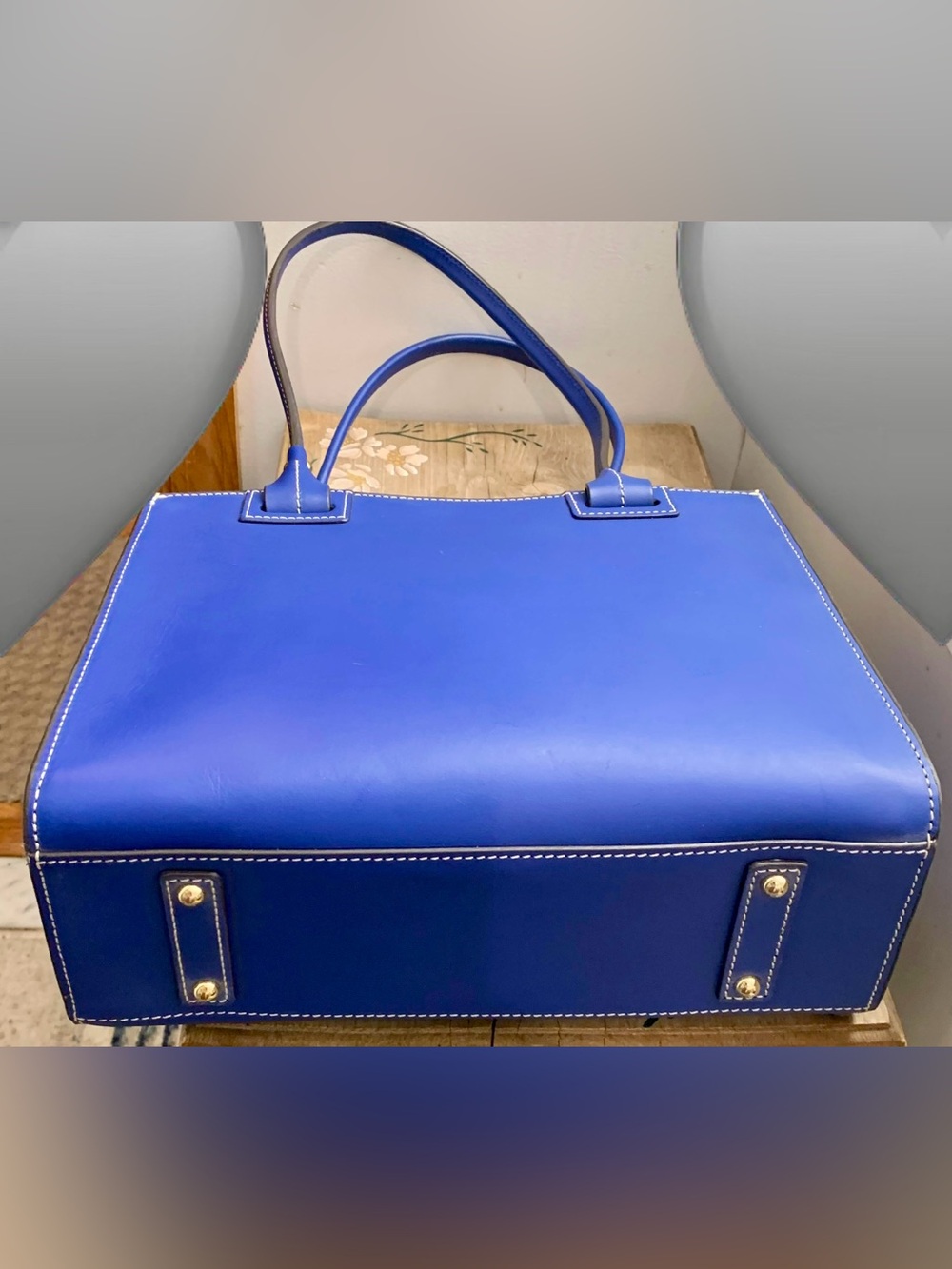 Dooney & Bourke Blue Leather Tote with Front Zip Pocket - Picture 3 of 16